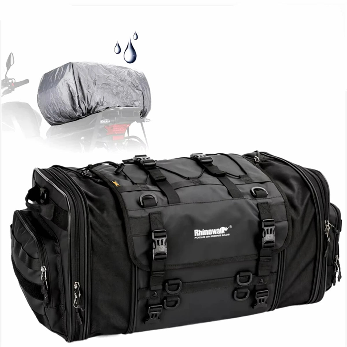 Sacoche de Selle Moto Extensible & Étanche - 40L à 60L + Housse de Pluie Offerte