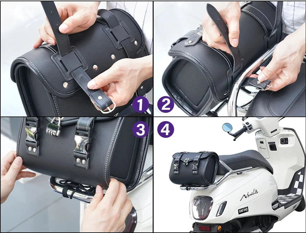 Sacoche Cavalière Moto en Similicuir - Fermeture à Combinaison & Fixation Universelle
