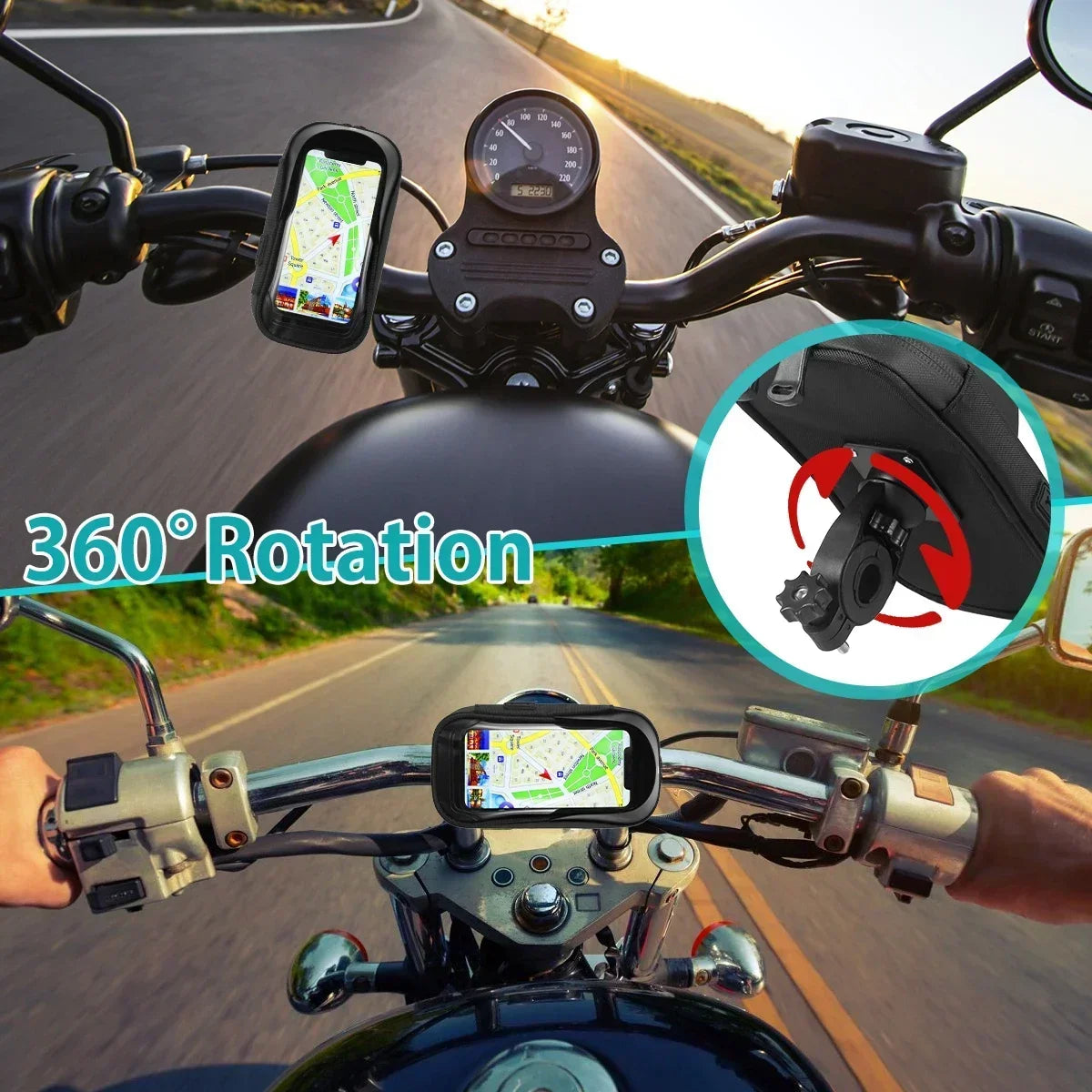 Support Smartphone Moto Étanche – Rotation 360° & Rangement Intégré