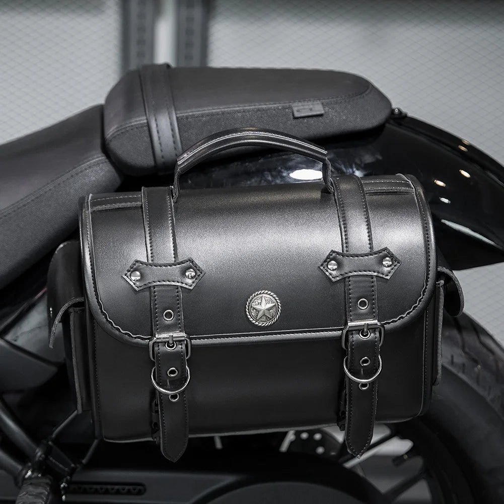 Sacoche Cavalière Moto Vintage - Grande Capacité & Poches Latérales