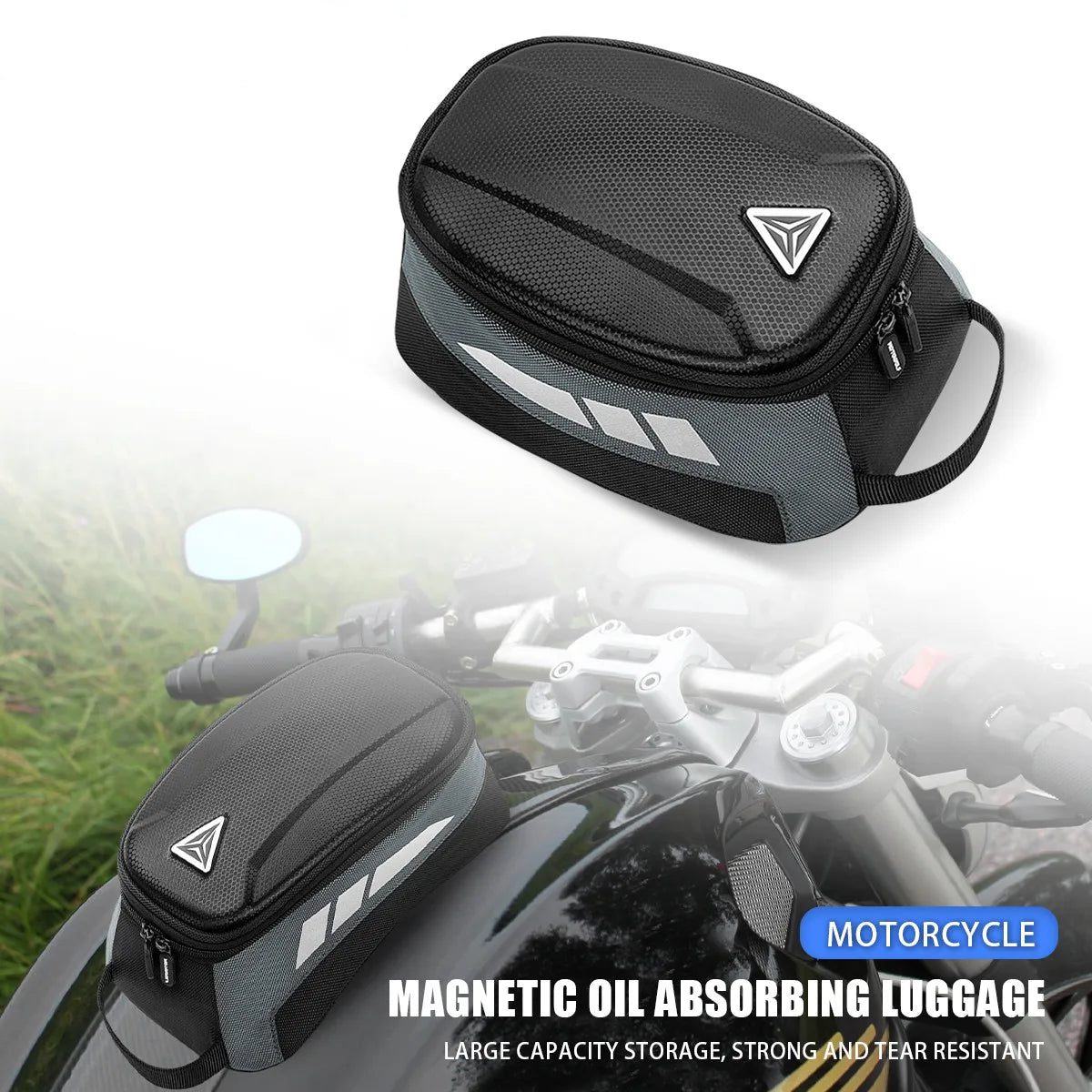 Sacoche de Réservoir Moto Magnétique Rigide – Coque EVA & Bandes Réfléchissantes