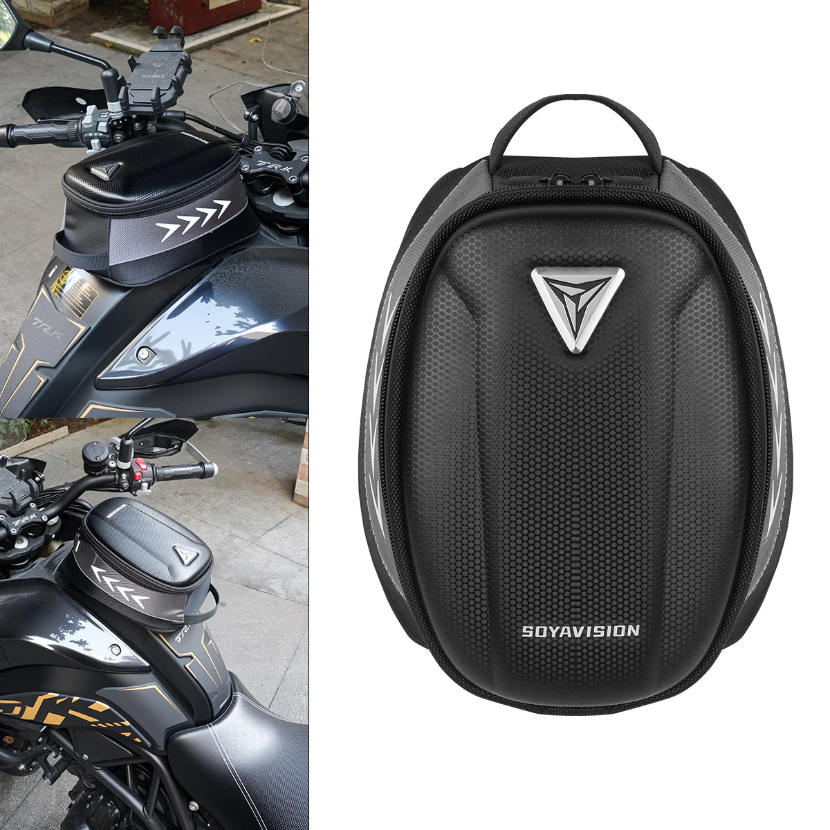 Sacoche de Réservoir Moto Magnétique Rigide – Coque EVA & Bandes Réfléchissantes