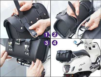 Sacoche Cavalière Moto en Similicuir - Fermeture à Combinaison & Fixation Universelle